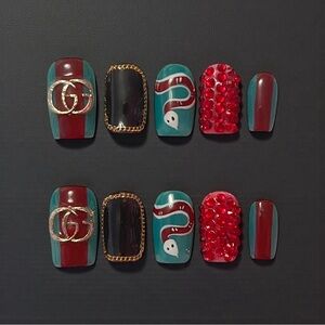 Custom Handmade Reusable Designer Gucci Press On Nails
